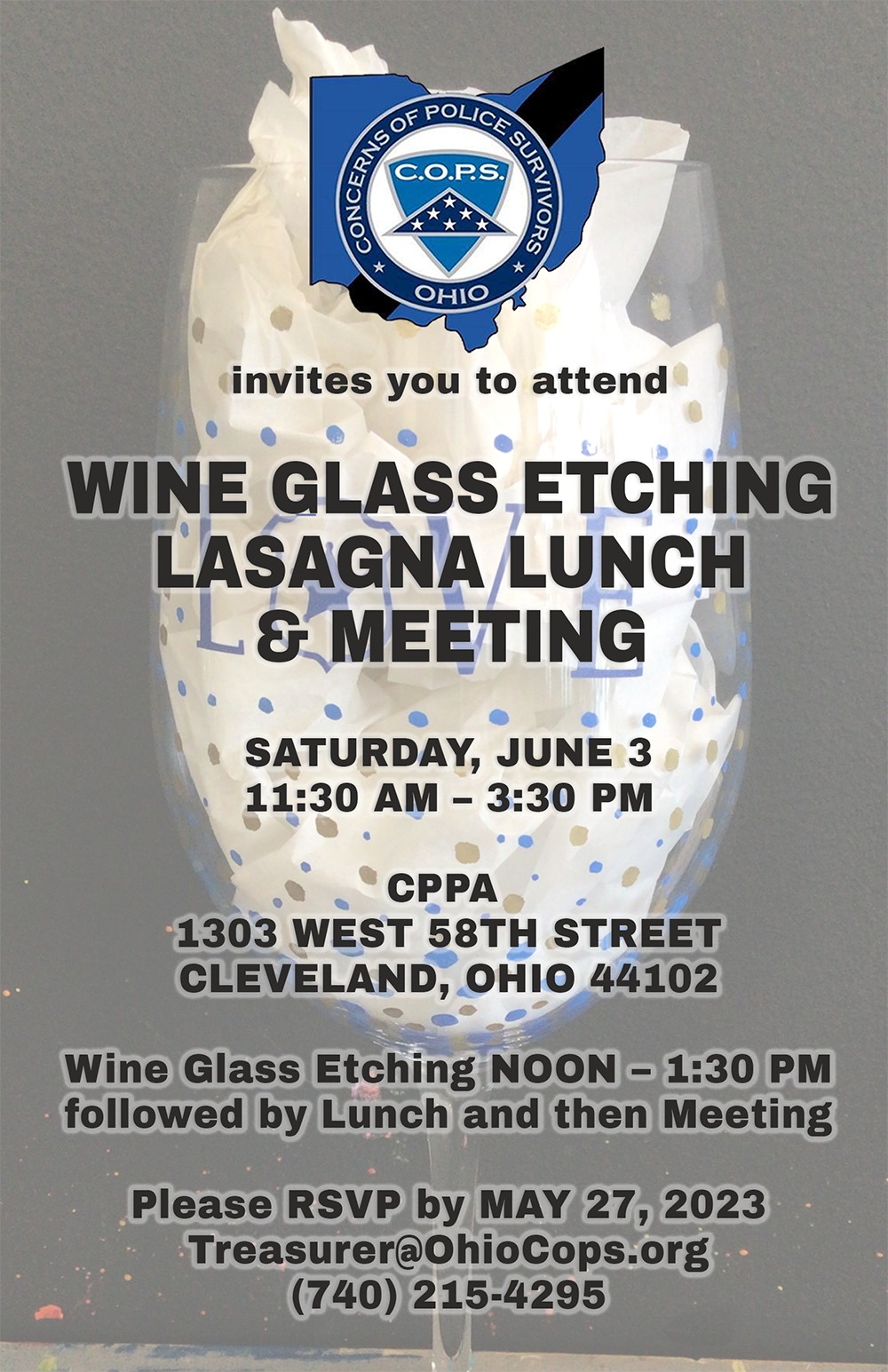 wine glass etching lasagna lunch and meeting June 3, event